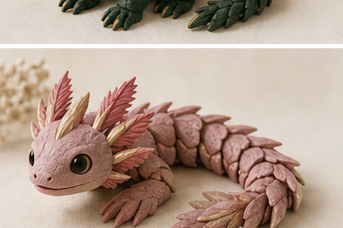 Articulated axolotl in dusty rose.