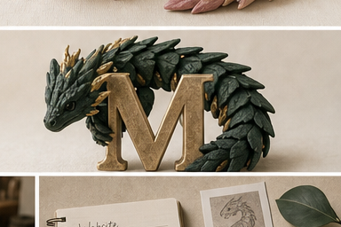 Custom initial dragon wrapped around the letter M.
